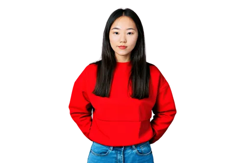 girl on a white background,asian semi-longhair,asian woman,red background,xiangwei,long-sleeved t-shirt,transparent background,portrait background,sweatshirt,songpyeon,oliang,su yan,sujeonggwa,jeans background,xiaochi,mulan,choi kwang-do,jangdokdae,shuai jiao,on a red background,Conceptual Art,Oil color,Oil Color 13
