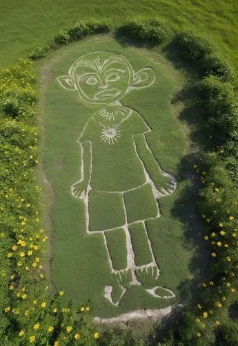 grassman,cropmarks,greenman,chalk outline,mother earth statue,yard art,Art,Artistic Painting,Artistic Painting 22