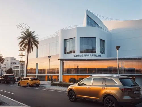 REMODELACION DE UNA PLAZA COMERCIAL, CON ARQUITECTURA NOVEDOSA,cars are driving on the street outside the building,autonation,car showroom,moscone,fidm,csulb,mercedes eqc,Photography,General,Realistic