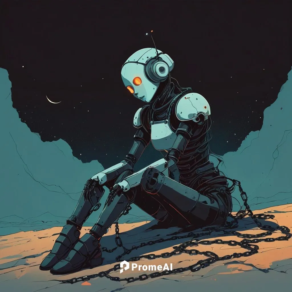 darkness  horror evil darkness wastelands war background symbols creepy  horror darkness girl robot lying on side chained depression sad space background ,spacesuit,robot in space,astronaut,space-suit