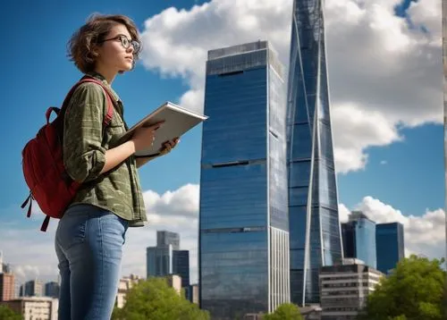 city ​​portrait,correspondence courses,travel woman,giantess,woman holding a smartphone,skyscrapers,girl studying,costanera center,ielts,azrieli,guidebooks,booksurge,multinacionales,citysearch,esade,opencourseware,frankfurt,inmobiliarios,commerzbank,skyscraping,Photography,Black and white photography,Black and White Photography 02