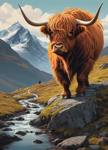 highland cow,highland cattle,scottish highland cattle,scottish highland cow,mountain cows,alpine cow,mountain cow,yak,highlands,scottish highlands,bison,highlander,oxen,ox,horned cows,isle of mull,scotsman,buffalo,baby yak,landseer,Conceptual Art,Sci-Fi,Sci-Fi 05