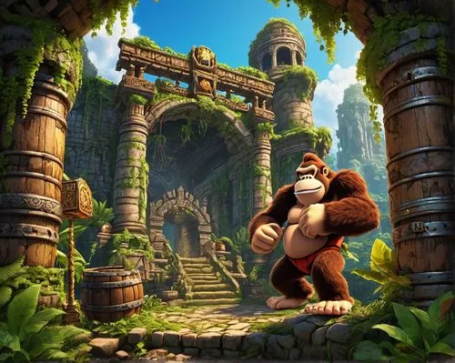 dk,tarzan,orangutan,kongs,orangutans,riki,kirkhope,gorilla,kadyr,game illustration,rilla,platforming,kazooie,btd,koggala,earthshaker,mondor,monkey god,huegun,hyzaar,Conceptual Art,Fantasy,Fantasy 27