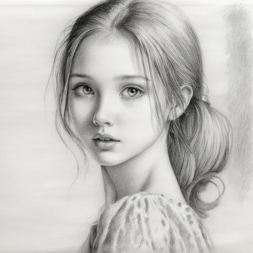 女孩，,a black and white drawing of a girl,girl portrait,girl drawing,behenna,young girl,pencil drawing,pencil drawings,Illustration,Black and White,Black and White 30