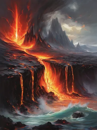 volcanic landscape,lava,volcanic field,volcanism,lava river,lava flow,volcanic,lava plain,lava cave,volcanos,eruption,lake of fire,volcano,volcanic eruption,volcanic activity,magma,kilauea,the eruption,volcanoes,volcanic landform,Illustration,Paper based,Paper Based 11