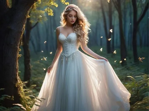 wedding dresses,wedding gown,wedding dress,bridal clothing,fairy queen,girl in a long dress,bridal dress,enchanting,faerie,faery,blonde in wedding dress,celtic woman,ball gown,jessamine,fairy tale character,evening dress,wedding dress train,fairy tale,fantasy picture,ballerina in the woods,Illustration,Realistic Fantasy,Realistic Fantasy 23