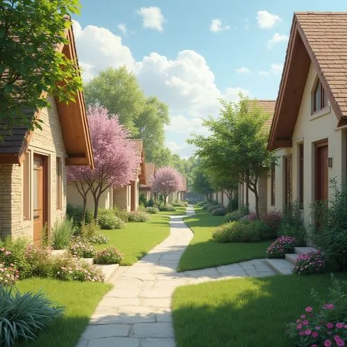 townhomes,3d rendering,bungalows,houses clipart,landscaped,home landscape,townhouses,kleinburg,subdivision,netherwood,streamwood,render,meadow rues,3d rendered,cottages,springside,landscaping,suburbanized,old linden alley,suburbanization,Photography,General,Realistic