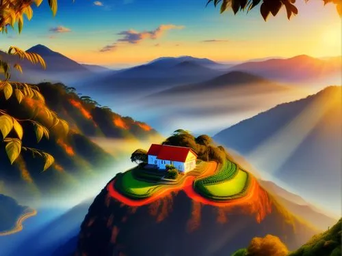 mountain scene,mountain landscape,mountainous landscape,landscape background,mushroom landscape,world digital painting,cartoon video game background,mountain village,mountain world,mountain slope,home