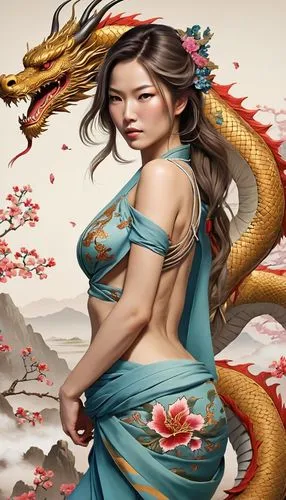 oriental princess,moondragon,golden dragon,oriental painting,oriental girl,xixia,Photography,General,Realistic