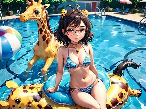 anime 3d,sumiala,giraffa,kawaii people swimming,haruhi,megane,Anime,Anime,Traditional