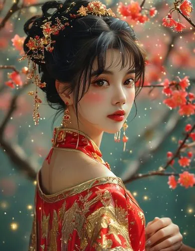 geisha girl,oriental princess,geisha,maiko,geiko,oiran,oriental girl,plum blossoms,the plum flower,geishas,chuseok,hanfu,japanese art,plum blossom,hanbok,diaochan,asian costume,oriental,zhiyuan,oriental painting