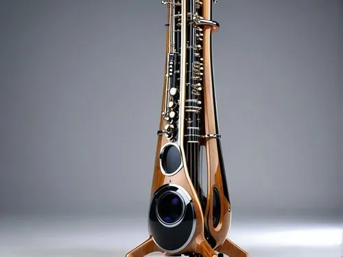 A ((futuristic high-tech ultramodern non-terrestrial musical woodwind instrument)) (((with a very stylish and uniquely original shape))) and the instrument is ((crafted from highly polished Neochrome 