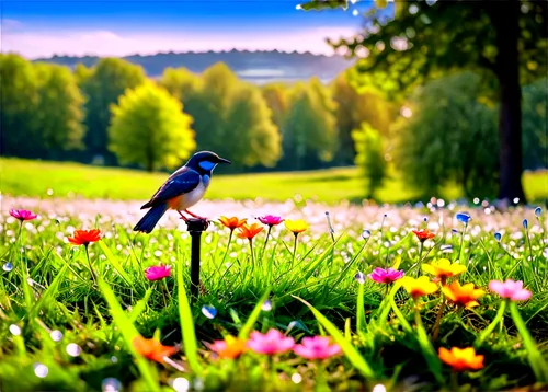 meadow bird,spring background,springtime background,background view nature,flower background,bird flower,nature background,spring bird,flower meadow,flower field,field of flowers,blooming field,spring nature,blue birds and blossom,tulip background,humming birds,meadow,nature bird,tulip field,garden bird,Illustration,Vector,Vector 17