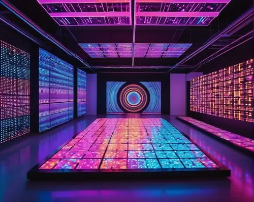 futuristic art museum,cyclocomputer,computer art,ufo interior,matrix,computer room,disco,artscience museum,a museum exhibit,led display,data center,techno color,oscillator,computer chips,trip computer,arduino,voltage,semiconductor,light space,red matrix,Photography,Documentary Photography,Documentary Photography 31