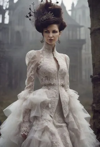 havisham,white rose snow queen,victoriana,haversham,victorian style,the snow queen,effie,victorian lady,jingna,quirine,brympton,demarchelier,fairy queen,dead bride,suit of the snow maiden,fairy tale character,peignoir,behenna,gothic style,gothic portrait,Photography,Cinematic