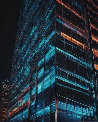 vdara,glass building,electroluminescent,blue light,colored lights,glass facade,glass facades,escala,night lights,ortigas,long exposure light,ctbuh,makati,tetris,tel aviv,abstract corporate,hypermodern,pc tower,skyscraper,electric blue,Illustration,Paper based,Paper Based 05