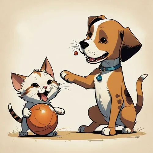 dog and cat,dog - cat friendship,cute cartoon image,dog illustration,akitas,garrison,Illustration,Children,Children 04