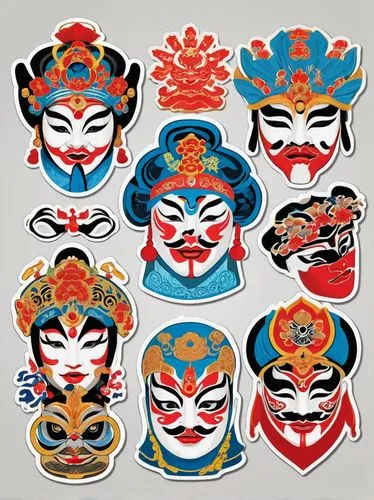 peking opera,taiwanese opera,tribal masks,daruma,japanese icons,masks,chinese icons,halloween masks,comedy tragedy masks,japan pattern,icon set,geisha,clipart sticker,japanese art,stickers,japanese pattern,hanging mask,cool woodblock images,venetian mask,japanese culture,Unique,Design,Sticker