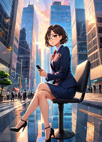 newscaster,shinjuku,shibuya,cityscape,tokyo city,sitting,tokyo,secretary,city ​​portrait,girl sitting,sitting on a chair,city trans,umeda,honolulu,modern office,osaka,business girl,world digital painting,ginza,cg artwork,Anime,Anime,Traditional