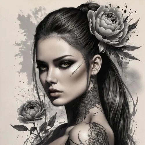 rose flower illustration,viveros,rose flower drawing,behenna,tattoo girl,spray roses,boho art style,black rose,flower rose,fantasy portrait,romantic portrait,porcelain rose,boho art,scent of roses,fantasy art,romantic rose,blooming roses,with roses,beautiful girl with flowers,rosson,Conceptual Art,Fantasy,Fantasy 33