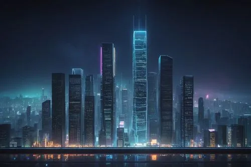 guangzhou,shanghai,cybercity,cityscape,metropolis,coruscant,ctbuh,city at night,cyberport,chongqing,city skyline,cybertown,skyscrapers,futuristic landscape,megacorporation,urban towers,fantasy city,dubia,chengli,megacorporations,Illustration,Japanese style,Japanese Style 15