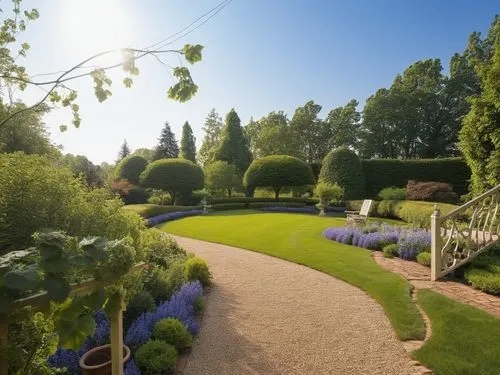 the pathway between several flower beds leads through a garden,landscape designers sydney,english garden,gardens,flower borders,parterre,summer border,Photography,General,Realistic