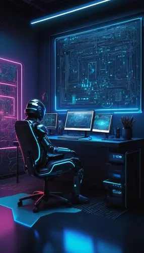 computer room,cyberscene,computer workstation,cyberpunk,computerworld,computerized,cyberpatrol,neon human resources,computerize,computation,computer,computec,cyber,synth,cyberarts,computer graphic,cyberia,blur office background,cybercafes,desk,Illustration,Abstract Fantasy,Abstract Fantasy 20