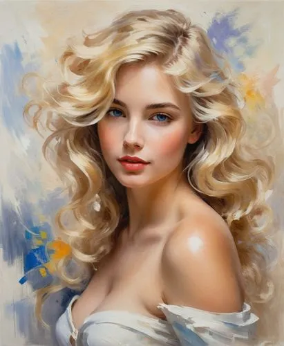 a young blonde woman, blonde wavy hair , beautiful skin,blonde woman,blond girl,blonde girl,fantasy portrait,blondet,girl portrait,marilyn monroe,young woman,romantic portrait,world digital painting,b