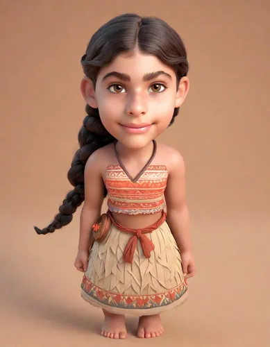 moana,polynesian girl,pocahontas,hula,clay animation,agnes,polynesian,maya,maori,3d model,clay doll,inka,aladha,ancient egyptian girl,worry doll,3d figure,tribal chief,character animation,disney character,indian girl,Digital Art,3D