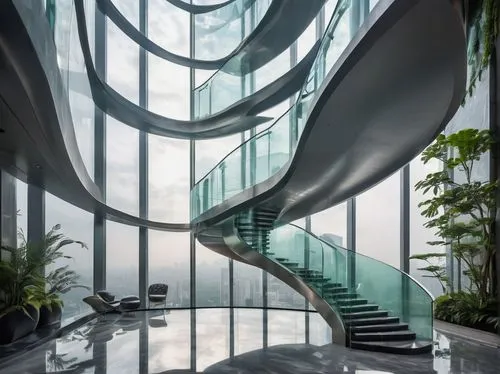 futuristic architecture,glass building,winding staircase,glass wall,spiral staircase,outside staircase,atrium,staircase,safdie,glass facade,futuristic art museum,atriums,staircases,morphosis,structural glass,blavatnik,steel stairs,circular staircase,skywalks,stairwell,Photography,Fashion Photography,Fashion Photography 03