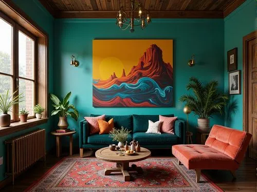 teal and orange,sitting room,turquoise leather,apartment lounge,blue room,livingroom,living room,interior design,color turquoise,turquoise wool,interior decor,mid century modern,airbnb icon,great room,modern decor,beach house,contemporary decor,chaise lounge,turquoise,dunes house