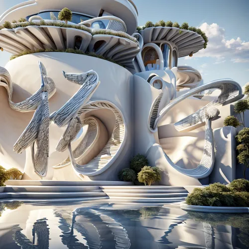 futuristic landscape,futuristic art museum,futuristic architecture,mandelbulb,nautilus,3d fantasy,mushroom landscape,fractal environment,sky space concept,render,teacups,alien world,3d render,floating islands,alien ship,sea fantasy,floating island,terraforming,3d rendering,biomechanical