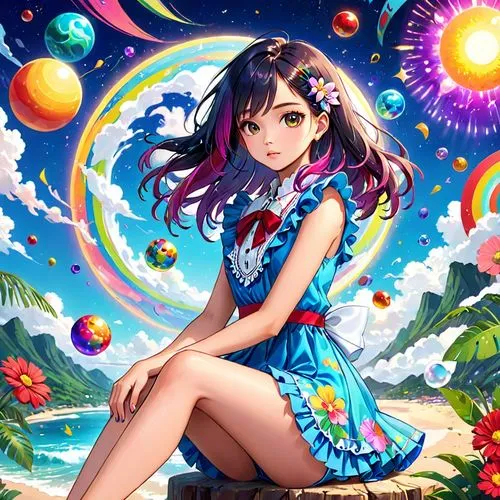 colorful floral,colorful background,rainbow background,summer background,kurumi,rimi,candy island girl,background colorful,yoshiko,colorful daisy,colorful water,tanabata,tsugumi,nozomi,iku,ocean background,umi,fairy galaxy,mermaid background,rainbow and stars,Anime,Anime,Realistic