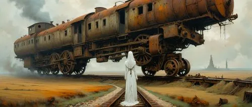 ghost locomotive,merchant train,the train,long-distance train,train of thought,train,locomotive,ghost train,train route,train shocks,steam locomotives,old train,train wreck,last train,steam train,train crash,train wagon,railroad,trains,abandoned rusted locomotive,Conceptual Art,Oil color,Oil Color 02