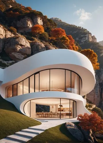 futuristic architecture,dunes house,modern architecture,modern house,dreamhouse,house in mountains,Photography,General,Commercial