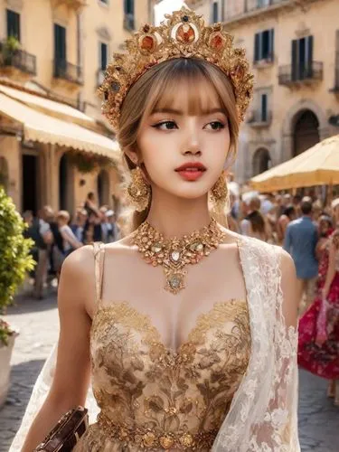 the carnival of venice,taormina,tiara,a princess,bridal jewelry,oriental princess,venetian mask,bridal accessory,hallia venezia,cinderella,diadem,bridal,quinceañera,gold crown,princess' earring,asian costume,golden weddings,embellished,victoria,gold jewelry,Photography,Realistic