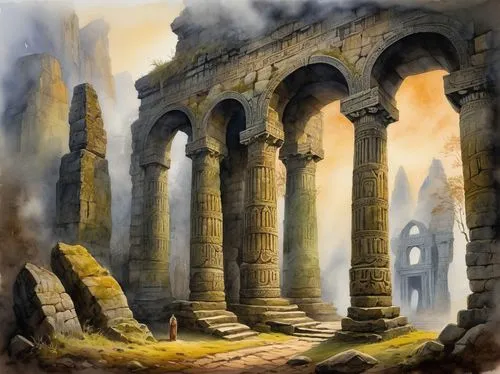 ruins,the ruins of the,ancient city,ruin,mausoleum ruins,necropolis,the ruins of the palace,pillars,volubilis,sepulchres,colonnaded,aspendos,hall of the fallen,castle ruins,ancient buildings,labyrinthian,seregil,artena,palmyra,coliseum,Illustration,Paper based,Paper Based 24