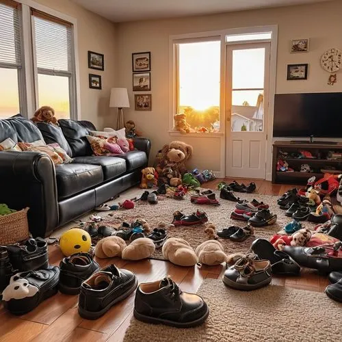 the living room of a photographer,little man cave,toddler shoes,boy's room picture,the little girl's room,football equipment,children's feet,kids room,used shoes,playing room,children's shoes,bonus room,moving sale,clutter,living room,spring cleaning,family room,hoard,skateboarding equipment,children's toys,Photography,General,Realistic