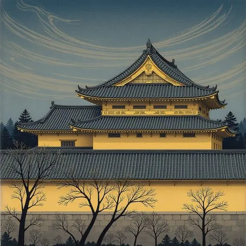 ukiyoe,hiroshige,osaka castle,the golden pavilion,golden pavilion,budokan