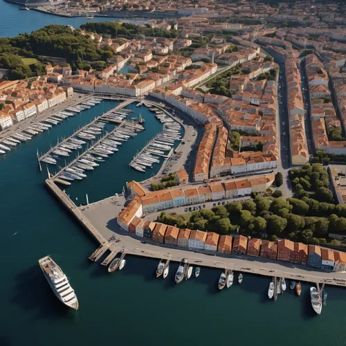 bird's eye view of a port town with a large warf,venetian lagoon,the port of santa maria,eastern harbour,chioggia,old city marina,old port,harbour,marseille,konstanz,portsmouth,venezia,port,greifswald