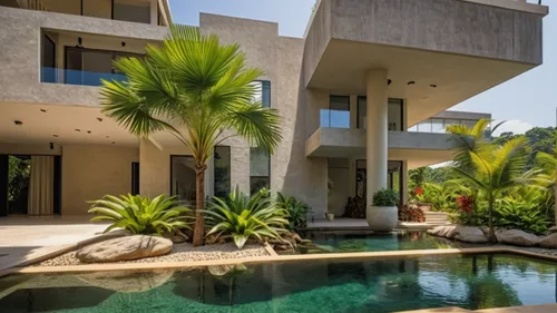 tropical house,dunes house,exposed concrete,modern house,holiday villa,luxury property,modern architecture,royal palms,florida home,mid century house,beautiful home,luxury home,landscape designers sydney,tropical island,palm garden,luxury real estate,mid century modern,tropical jungle,pool house,two palms,Photography,General,Realistic