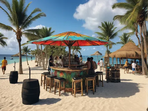 Transport yourself to a shisha bar located on a beautiful tropical beach, surrounded by palm trees and ocean views.,beach bar,beach restaurant,punta-cana,punta cana,caribbean beach,aruba,umbrella beac