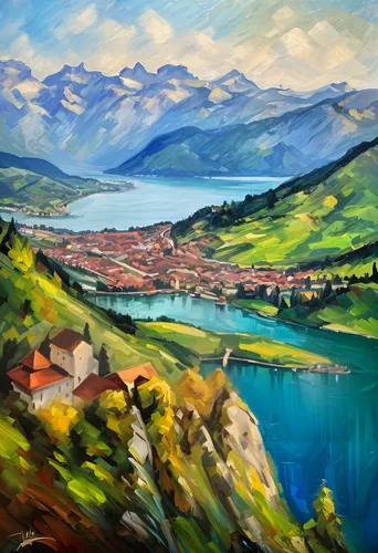 verbania,asturias,pittura,landscape background,asturiana,mavrovo