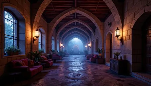 hall of the fallen,theed,hallway,corridors,sanctum,the threshold of the house,sanctuary,dandelion hall,monastery,lobby,3d render,hogwarts,ornate room,arches,doorways,interiors,sacristy,haunted cathedral,corridor,hallway space