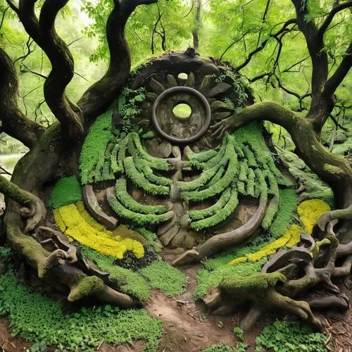 bomarzo,celtic tree,garden sculpture,koru,japanese garden ornament,fairy house,greenman,uzumaki,tree of life,druidism,druidic,japanese zen garden,fairy village,fairy forest,spiral art,art forms in nature,mother earth statue,circle around tree,korowai,goldsworthy,Unique,3D,Panoramic