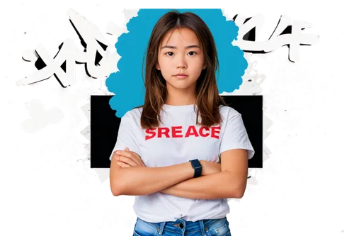 Anti-drug campaign poster, serious young adult, determined facial expression, messy brown hair, casual wear, white t-shirt, distressed denim jeans, sneakers, crossed arms, standing, urban background, 