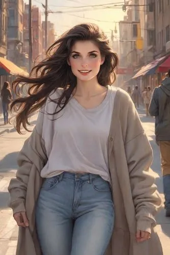 (normal ideal human proportions, real human proportions)(long shoulderlong hair, open flaxen hair)(medium buxom)(inquisitive expression, natural face, natural lips, pale lips)(evening sunset, walking 