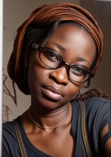 beautyfull 45 yo african woman with glasses,nigeria woman,maria bayo,reading glasses,lace round frames,artificial hair integrations,african woman,short sightedness,sighetu marmatiei,with glasses,portr