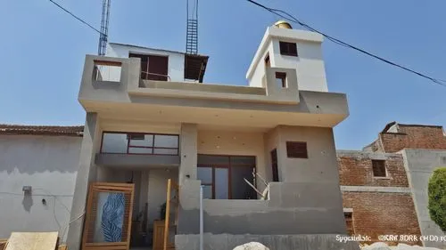 a small white building with a tall tower,huaqiu,shunyao,house for sale,two story house,vivienda,jiuquan,langfang,qingzhi,inmobiliaria,wenxian,people's house,harar,block of houses,residential house,zha