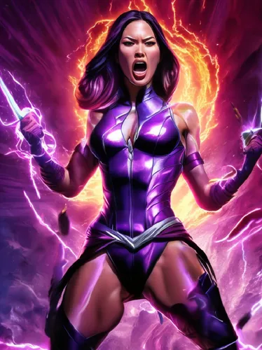 psylocke,blackfire,lilandra,taraji,electrifying,purple,wall,nefaria,power icon,sindel,starfire,electrify,thundra,volthoom,defend,kharma,mayhle,ororo,mesmero,femforce